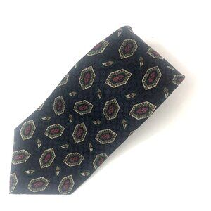 Barbara Blank New York Vintage Silk Tie Navy Blue Medallion Paisley Foulard Hand